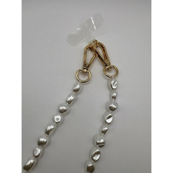 New Faux Pearl Gold Tone Chain Purse Strap - Picture 2 of 3